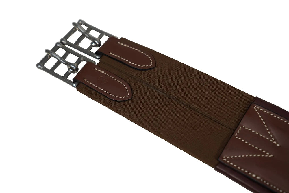Huntley Equestrian Sedgwick Leather Fancy Stitched Padded Leather Contour Shaped Girth with Double End Elastic