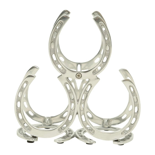 Huntley Horseshoe 3-Bottle Wine Rack, Aluminum Silver Finish