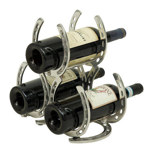 Huntley Horseshoe 3-Bottle Wine Rack, Aluminum Silver Finish