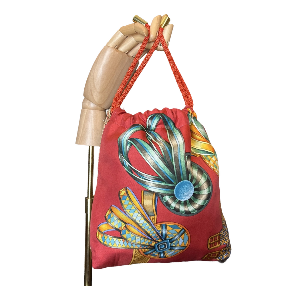 Rubans du Cheval Venetian Red Vintage Scarf Drawstring Crossbody Bag