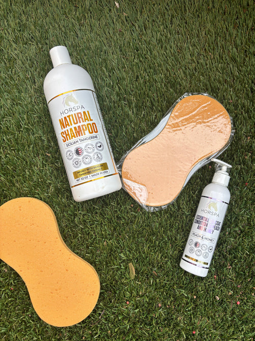 Bundle Pure Morocco Argan Oil Shampoo 32oz plus Essential Oil Coat Conditioner Peach and Honey 16oz with Sponge applicator