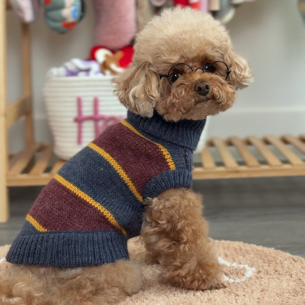 The Chai | Gray & Mustard Striped Turtleneck Dog Sweater