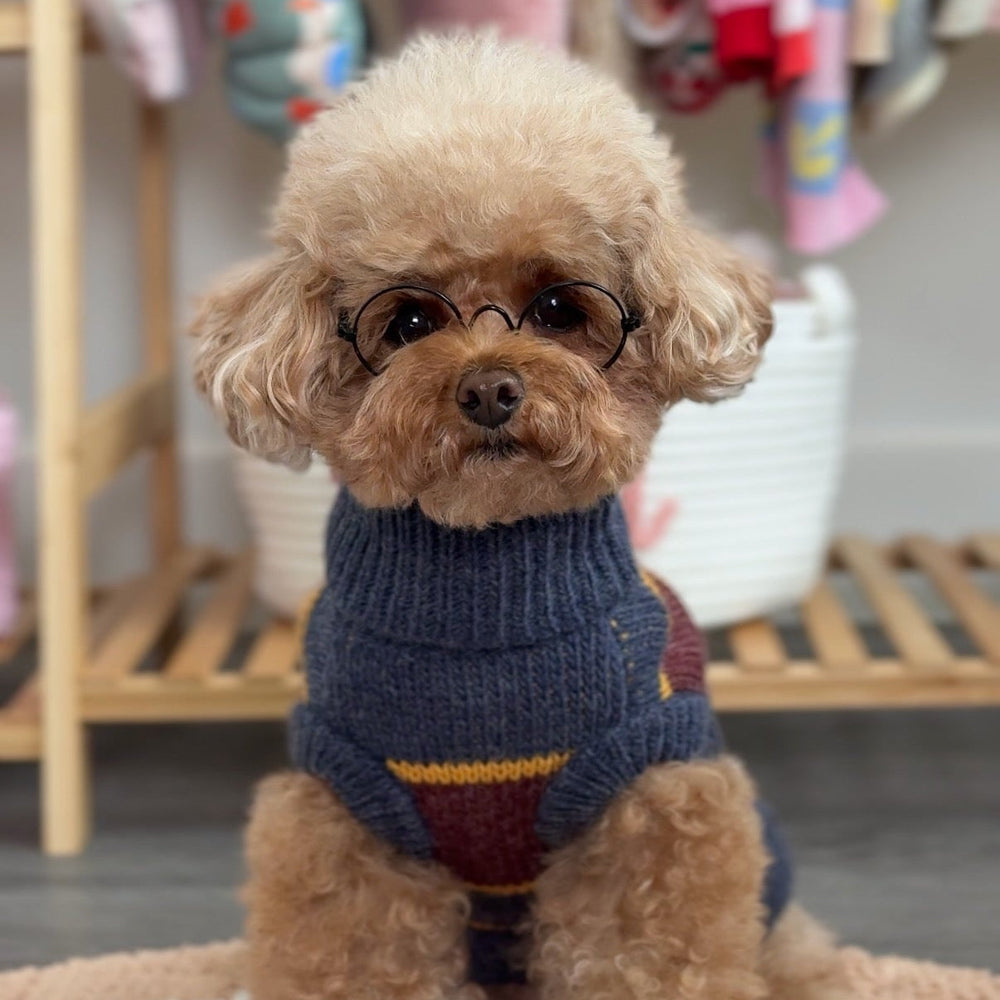 The Chai | Gray & Mustard Striped Turtleneck Dog Sweater