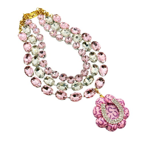 Horseshoe Vintage Silk Necktie Jewel Necklace