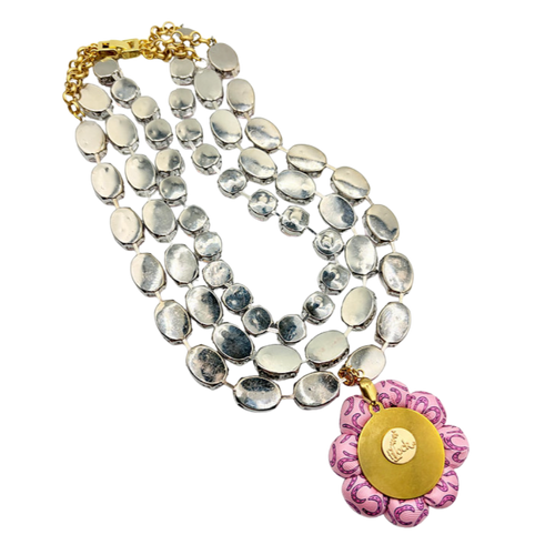 Horseshoe Vintage Silk Necktie Jewel Necklace