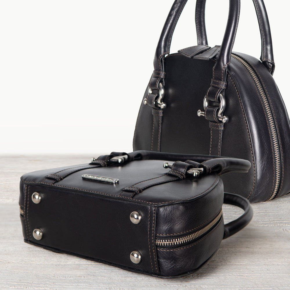 Kella - Horse Bit Vanity Luxury Leather handbag in Black