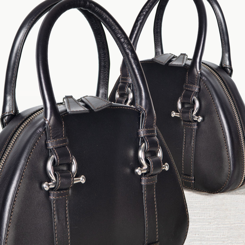 Kella - Horse Bit Vanity Luxury Leather handbag in Black