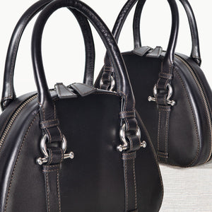 Kella - Horse Bit Vanity Luxury Leather handbag in Black
