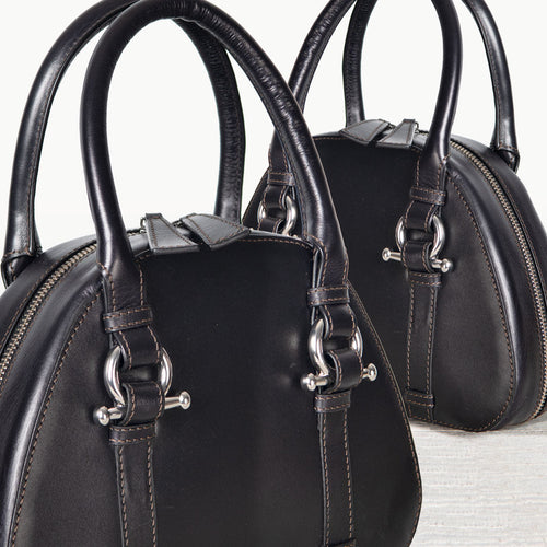 Kella - Horse Bit Vanity Luxury Leather handbag in Black