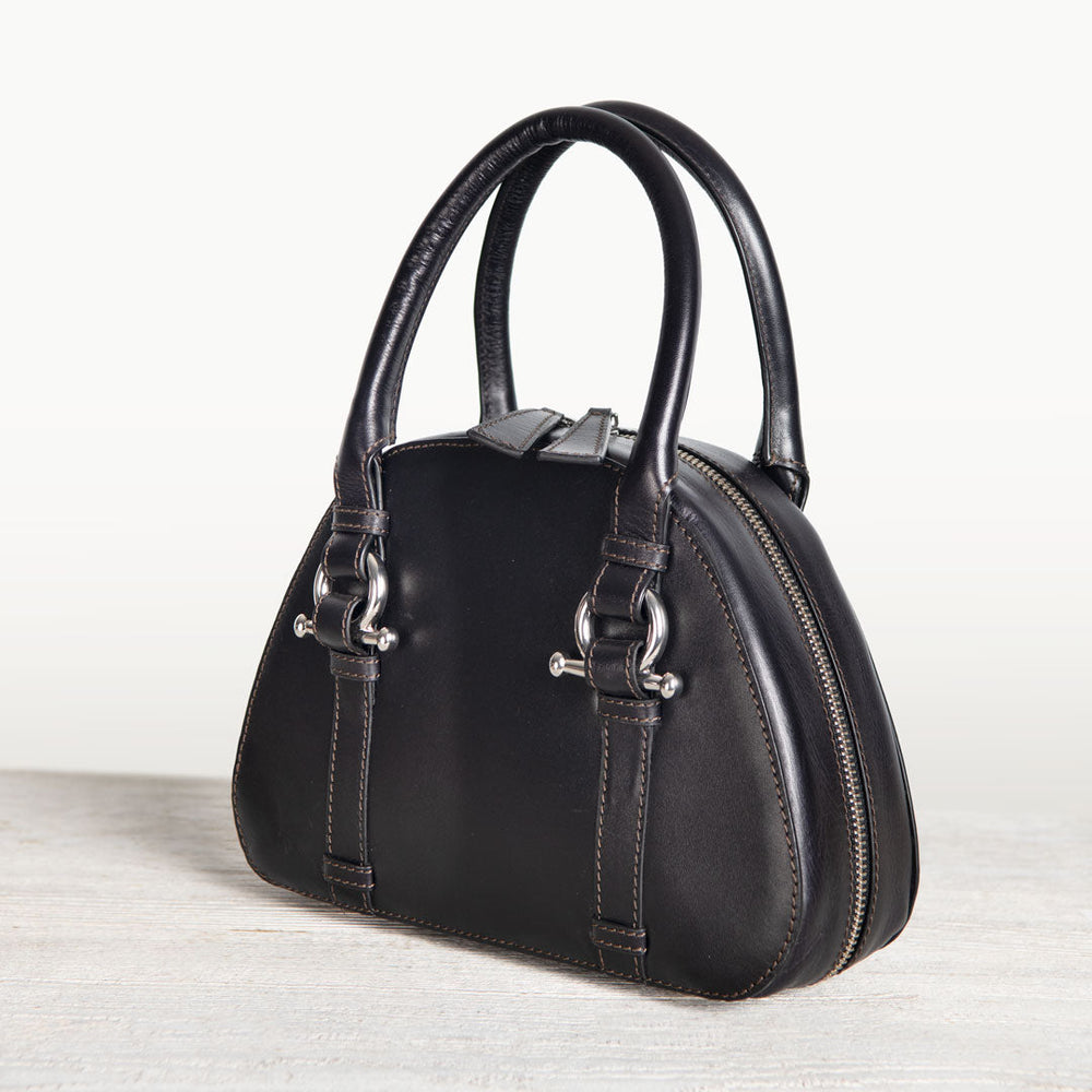 Kella - Horse Bit Vanity Luxury Leather handbag in Black