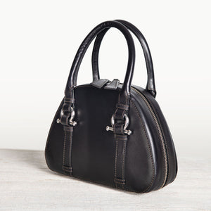 Kella - Horse Bit Vanity Luxury Leather handbag in Black