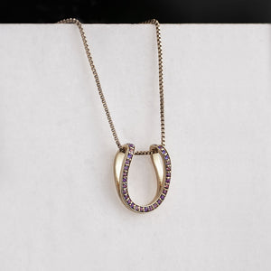 Levade -Violet Moissanite Horseshoe Equestrian Necklace in Silver