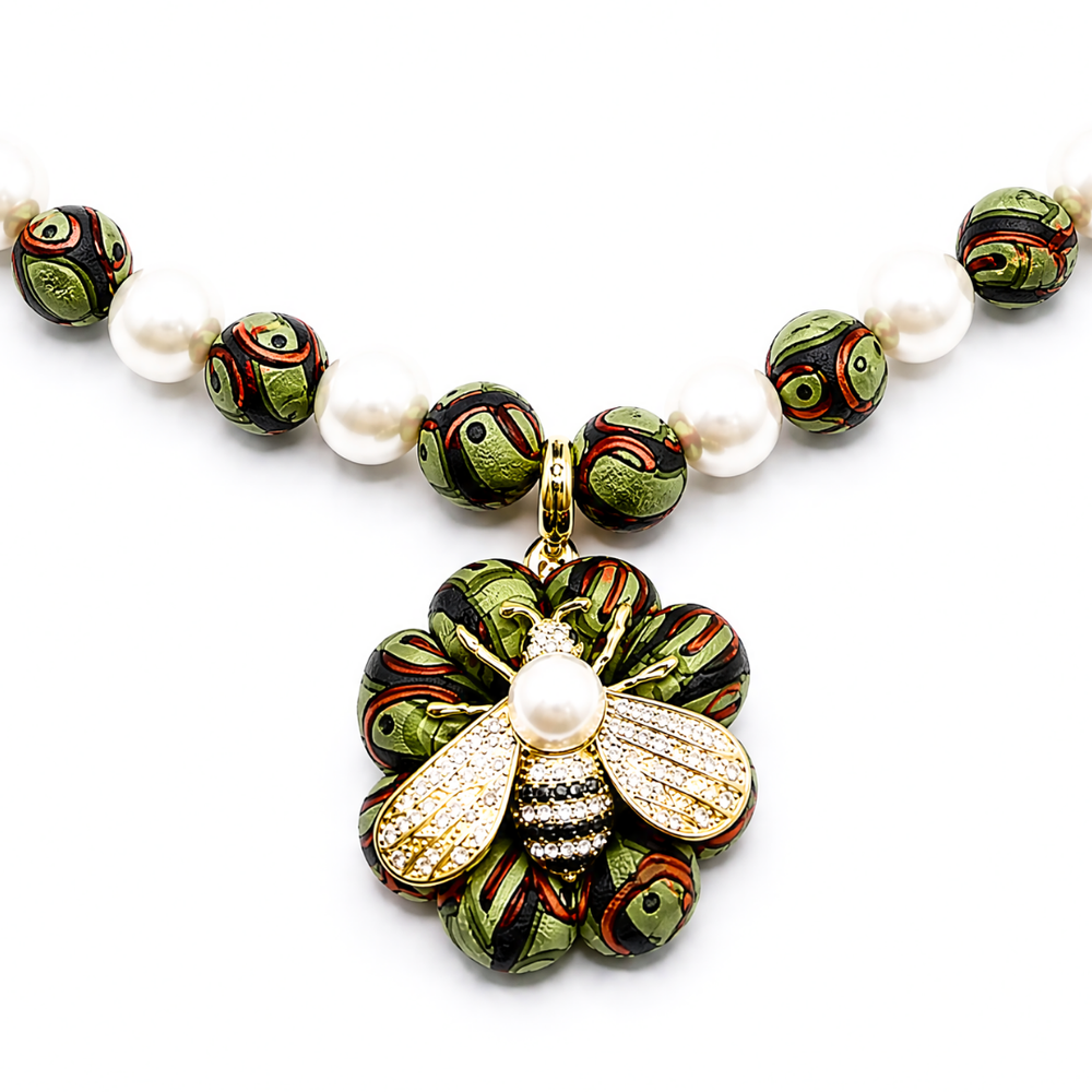 Belt Print Bumblebee Vintage Silk Necktie Necklace