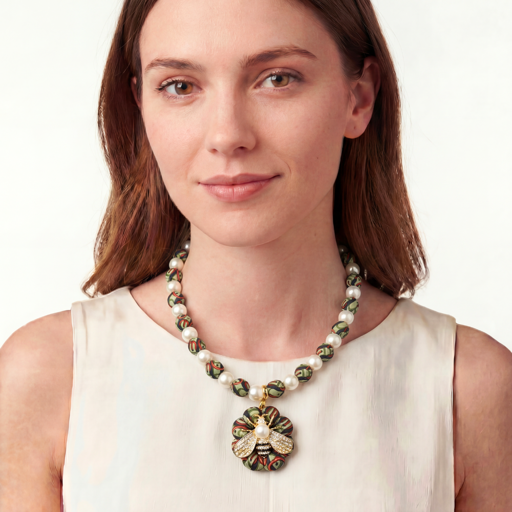 Belt Print Bumblebee Vintage Silk Necktie Necklace