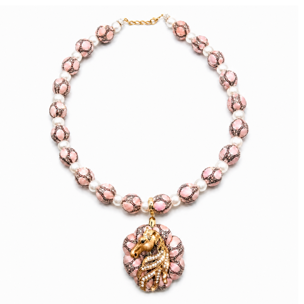 GG Rope Pink Stallion Vintage Silk Necktie Necklace