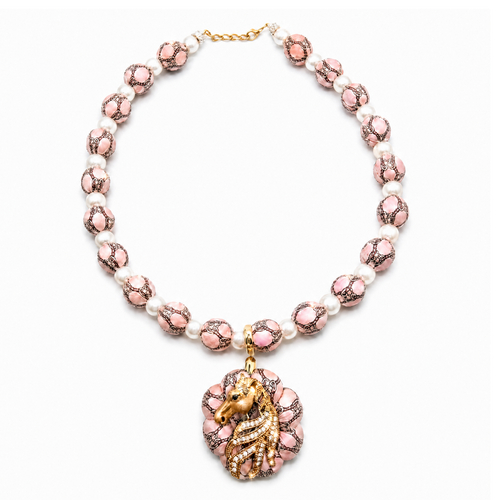 GG Rope Pink Stallion Vintage Silk Necktie Necklace
