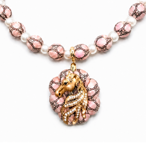 GG Rope Pink Stallion Vintage Silk Necktie Necklace