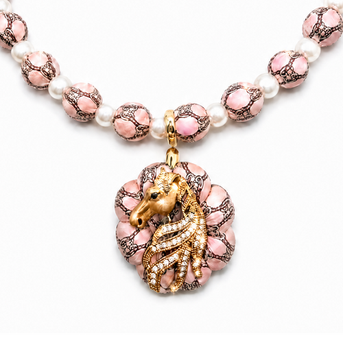 GG Rope Pink Stallion Vintage Silk Necktie Necklace