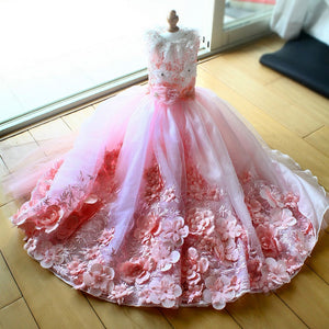 Blush Sakura Princess Dog Dress – Luxury Pink Floral Wedding Gown with Long Train
