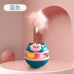 Interactive Tumbler Cat Toy with Feather Teaser & Ball - Self-Play