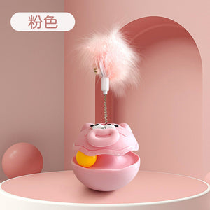 Interactive Tumbler Cat Toy with Feather Teaser & Ball - Self-Play