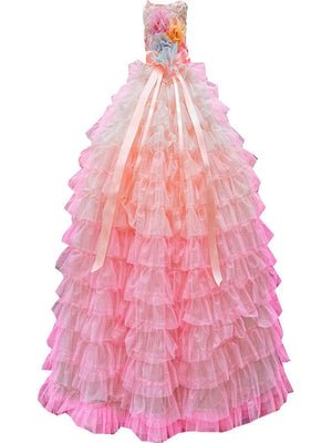 Blush Pink Layered Princess Dog Dress – Luxury Ruffle Puppy Gown with Ombre Tulle Train
