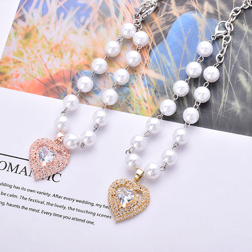 Pearl Heart Pet Necklace Dog Accessories