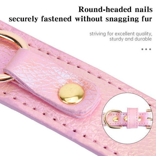 Adjustable PU Leather Dog Collar with Crystal Heart Charm