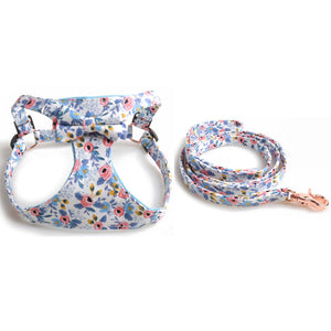 Floral Dog Harness & Leash Set – Soft Padded with Bowtie