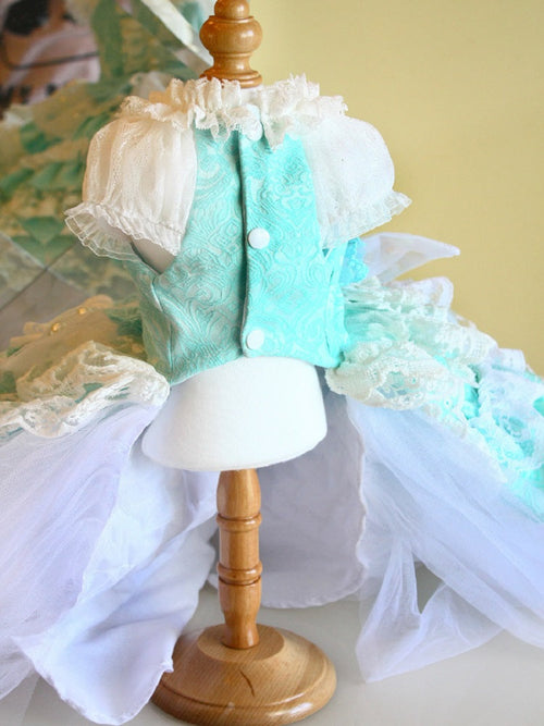 Handmade Luxury Rococo Princess Dog Dress with Crinoline Train – Vintage Royal Pet Gown for Weddings & Photoshoots