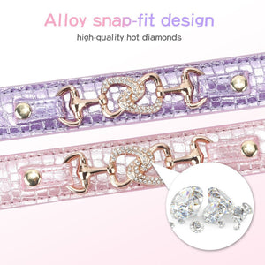 Luxury Crystal Heart Dog Collar – Pink & Purple Croc Texture