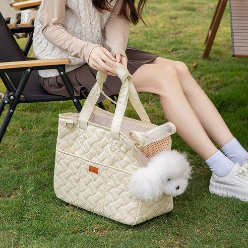 Cream Quilted Pet Carrier – Minimal, Soft & Lightweight
