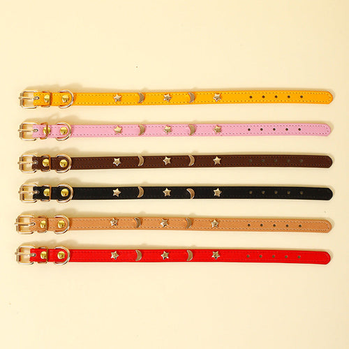 Star & Moon Studded PU Leather Dog Collar