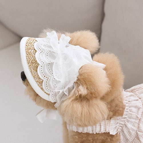 Lace straw hat white lace