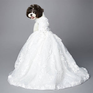 Luxury White Bridal Dog Dress – Elegant Couture Puppy Wedding Gown with Long Train