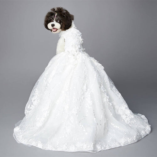 Luxury White Bridal Dog Dress – Elegant Couture Puppy Wedding Gown with Long Train