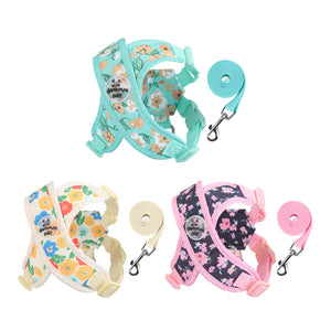 Floral Dog Harness and Leash Set Soft Adjustable No Pull Vest for Small Dogs and Puppies