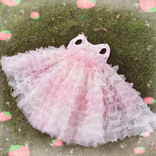 Pink Pearl Princess Dog Dress – Luxury Floral Couture Puppy Gown with Ruffle Skirt