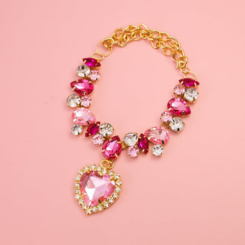 Luxury Heart Crystal Pet Necklace Dog Accessories