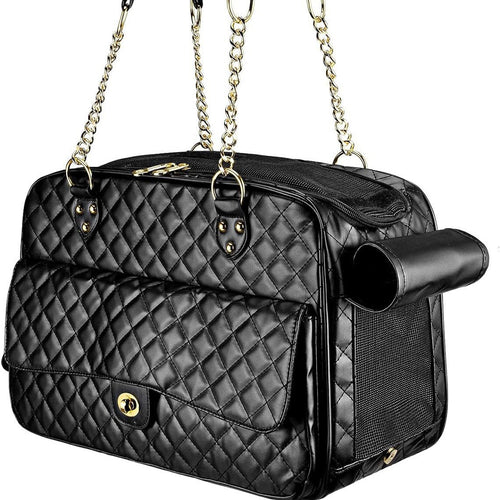 Luxury Quilted Dog Carrier Bag Purse Airline Approved Pet Travel Handbag