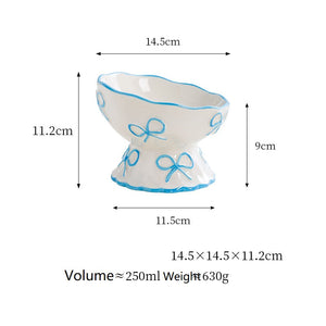 Cute Bow Ceramic Pet Bowl Elevated Princess Dog Cat Feeding Bowl