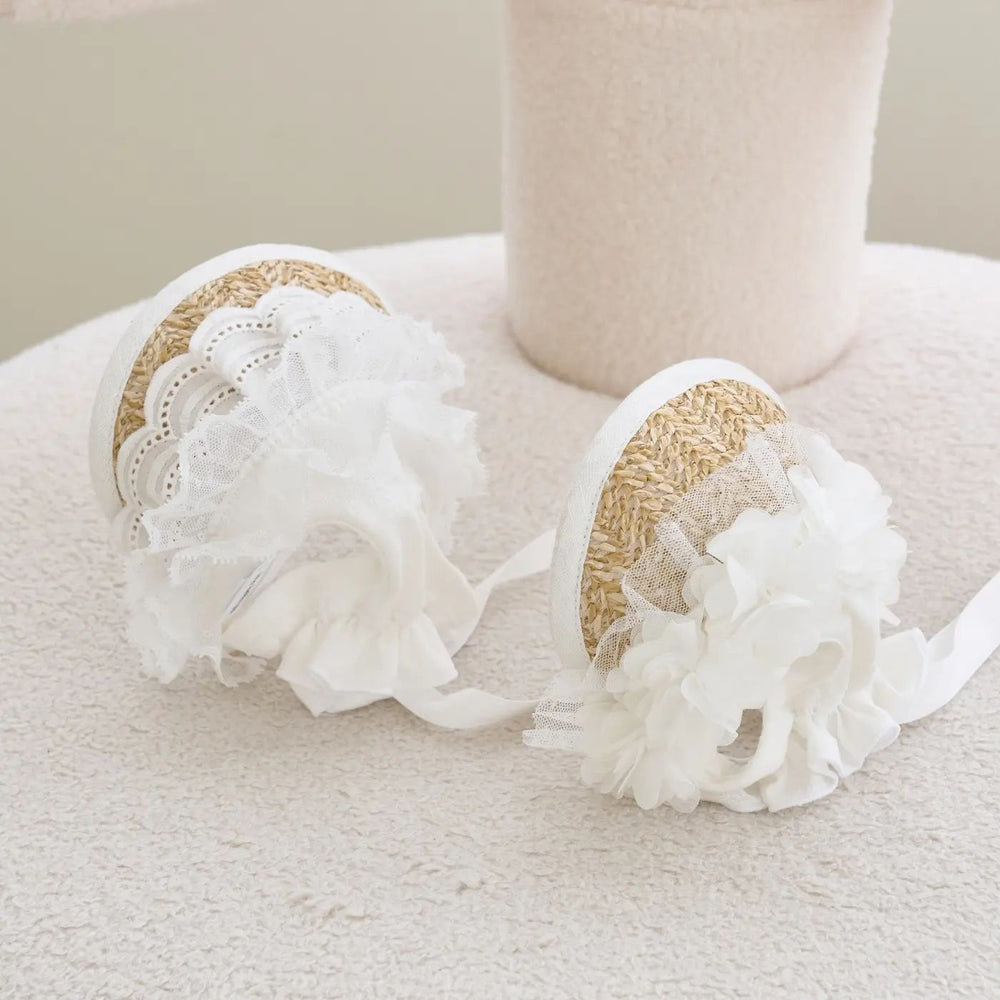 Lace straw hat white lace