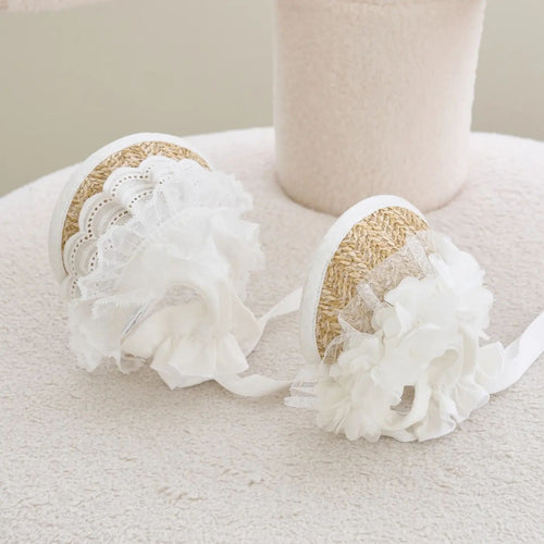 Lace straw hat white lace