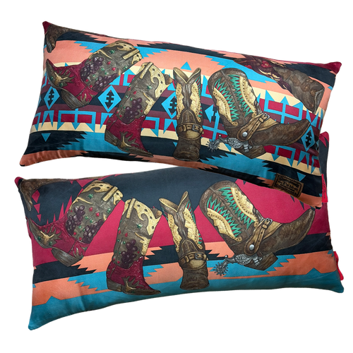 Cowboy Boots Vintage Silk Scarf Pillows 35"