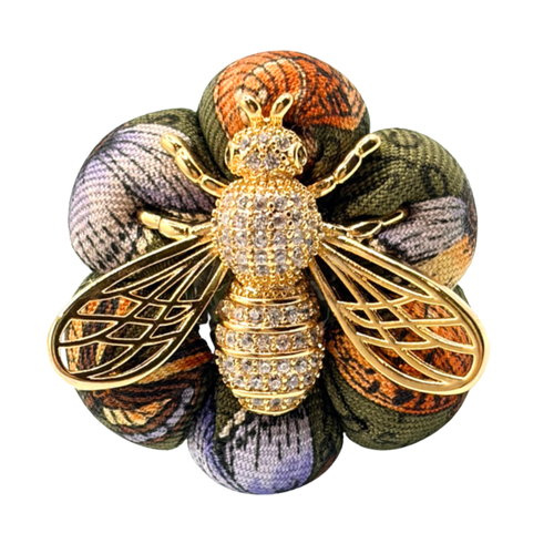 Butterfly Print Bumblebee Vintage Silk Necktie Ring