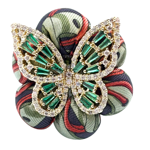 Butterfly Belt Print Vintage Silk Necktie Ring