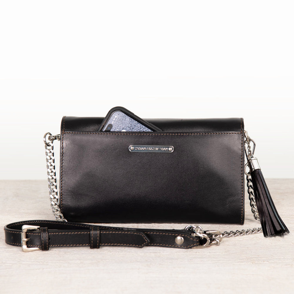 Del Mar - Horse Bit Crossbody Luxury Leather Handbag in Black