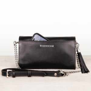 Del Mar - Horse Bit Crossbody Luxury Leather Handbag in Black