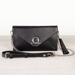 Del Mar - Horse Bit Crossbody Luxury Leather Handbag in Black