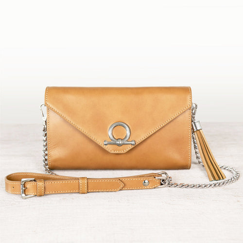 Del Mar - Horse Bit Crossbody Luxury Leather Handbag in Caramel
